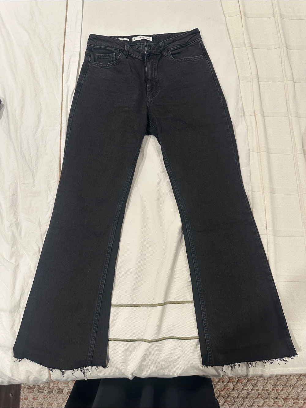 Mango Black High-Rise Flared Jeans with Raw Hem